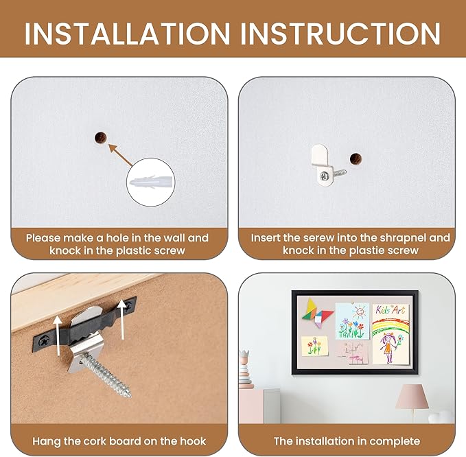 Bulletin Board Cork Board with Linen, 100% Wood Framed 30" x 20" Bulletin Board Decorations, Pin Boards for Walls, Wall Mounted Fabric Picture Board with 10 Pushpins for School, Home & Office, Black