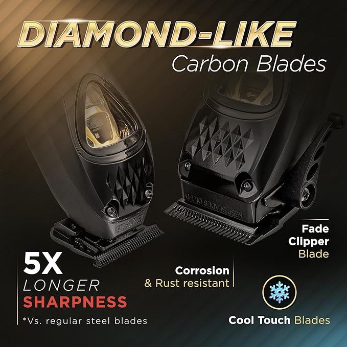 Fagaci Professional Hair Clippers for Men with DLC Blades and High Torque Vector Motor, Barber Clippers and Trimmers Set Zero Gap, 12000 RPM Hair Cutting Kit, Mens Haircut Cordless Clipper for Barber