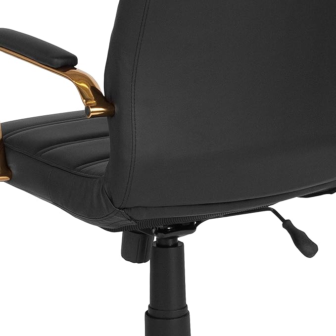 Flash Furniture Whitney High-Back Swivel LeatherSoft Desk Chair with Padded Seat and Armrests, Adjustable Height Padded Office Chair, Black/Gold