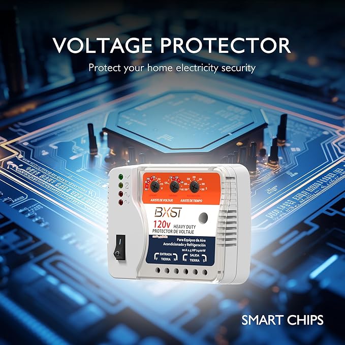 BXST Wiring Voltage and Wiring Surge Protector for Refrigerator TV 2400W Appliance AIR Conditioning Inverter Mini Split Adjustable Over/Under and Delay Time Voltage 20A 220V 140J