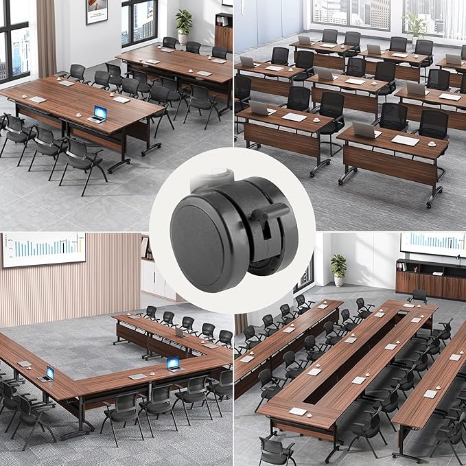 Conference Room Table with Silent Wheels, Mobile Folding Conference Table for 16 Person,Flip Top Office Training Tables with Walnuts Wood Tabletop, for School,Business Meeting Rooms (4 Pack 55in)
