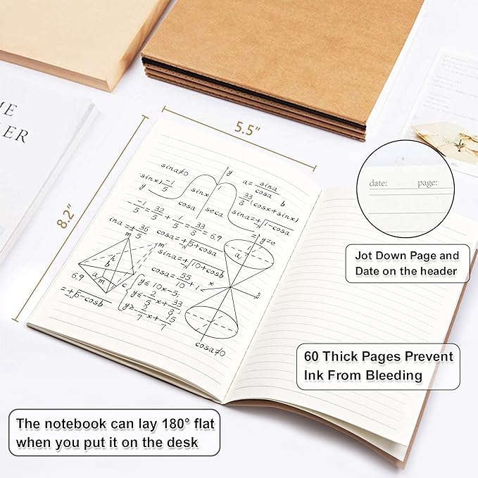 feela 15 Pack A5 Kraft Notebooks, 60 Lined Blank Pages Travel Journal Bulk, Soft Cover Notebooks for Women Girls Students, Making Plans Writing Memos Office School Supplies, 8.3 X 5.5 in