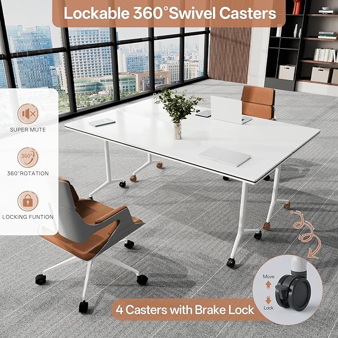 Conference Table, Folding Conference Tables for 2-20 People, Modern Conference Room Table with Wheels, Super Sturdy Large Rectangle Mobile Meeting Seminar Tables for Office (6PCS 70.8in)