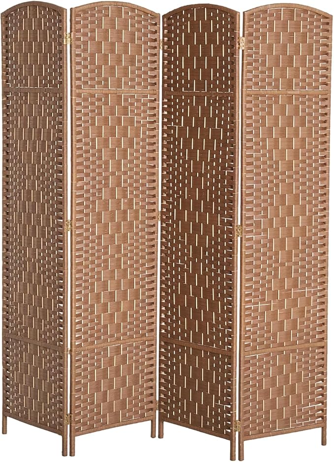 HOMCOM Room Divider 4 Panels Folding Privacy Screen 6FT Tall Portable Wicker Weave Partition Wall Divider for Bedroom Home Office, Natural Wood