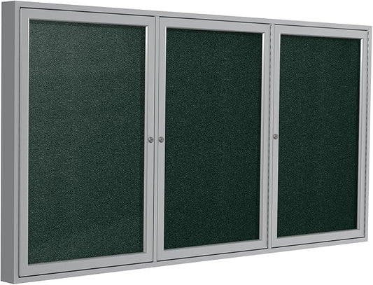 Ghent 48"x96" 3-Door Outdoor Enclosed Vinyl Bulletin Board, Shatter Resistant, with Lock, Satin Aluminum Frame - Ebony (PA34896VX-183), Made in the USA