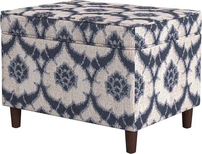 Home Decor | Dinah Collection Modern Storage Ottoman | Ottoman with Storage for Living Room & Bedroom(Blue Medallion Print)