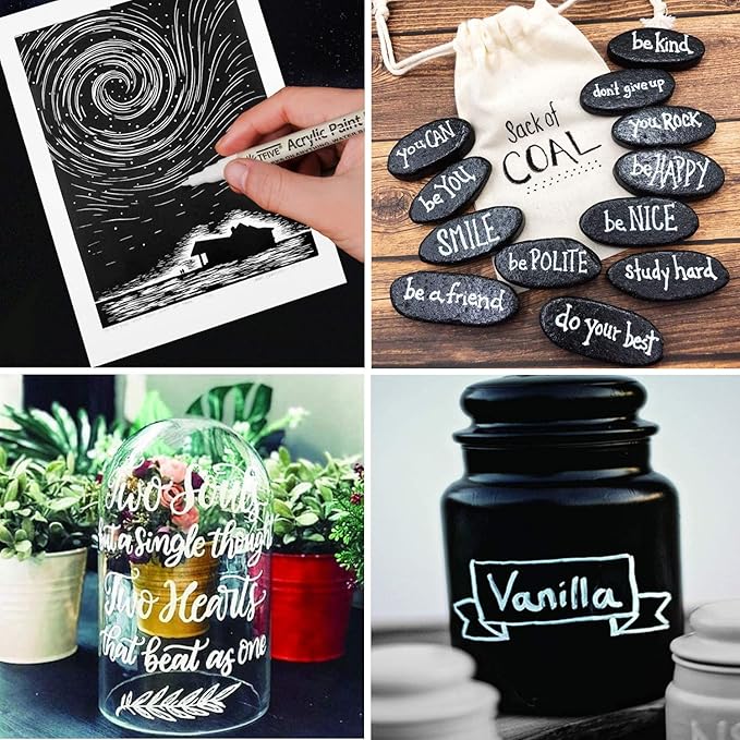 Green Marker Paint Pens - 6 Pack Acrylic Green Permanent Marker, 0.7mm Extra Fine Tip Paint Pen for Art Projects, Drawing, Rock Painting, Stone, Ceramic, Glass, Wood, Plastic, Metal, Canvas DIY Crafts