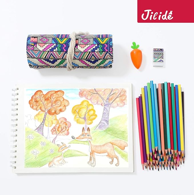 Erasable Colored Pencils Set for Adults and Kids 48 Count Coloring Pencils for Drawing, Sketching, Adult Coloring Books with Eraser, Sharpener, Canvas Pencil Roll Wrap Back to School Supplies