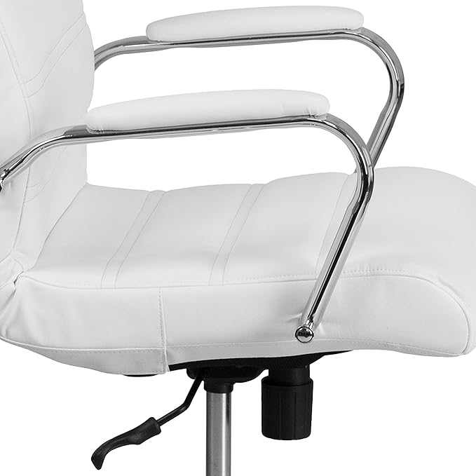 Flash Furniture Whitney High-Back Swivel LeatherSoft Desk Chair with Padded Seat and Armrests, Adjustable Height Padded Office Chair, White/Chrome