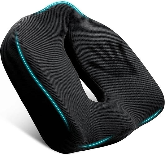 Ergonomic Memory Foam Seat Cushion for Office Chair, Extra Large Pad with U-Shaped Design for Pressure Relief, Coccyx Sciatica & Back Pain Relief, for Home, Car Long Sitting (Black/Gray)