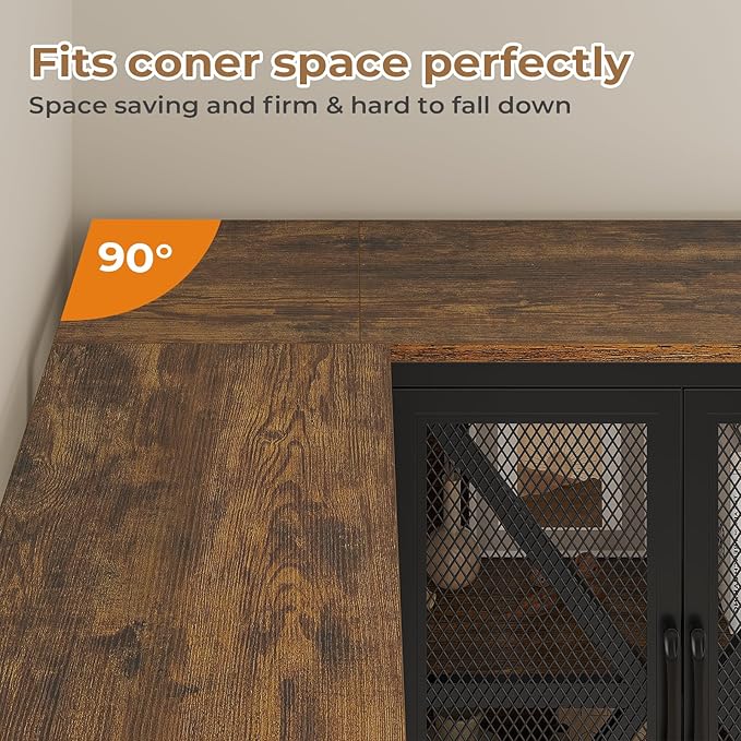 Corner Bookshelf, 5 Tier Industrial Convertible Bookshelf with 6 Fabric Drawers, Corner Bookcase Large L Shaped Storage Display Shelf for Home Office, Living Room, Kitchen, Rustic Brown