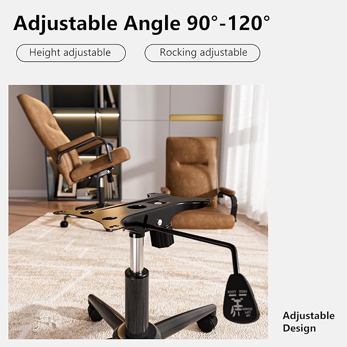 Brown Leather Office Chair with Wheels, Memory Foam Height Adjustable Computer Deak Chair, Rolling Swivel Executive Chair for Home Office