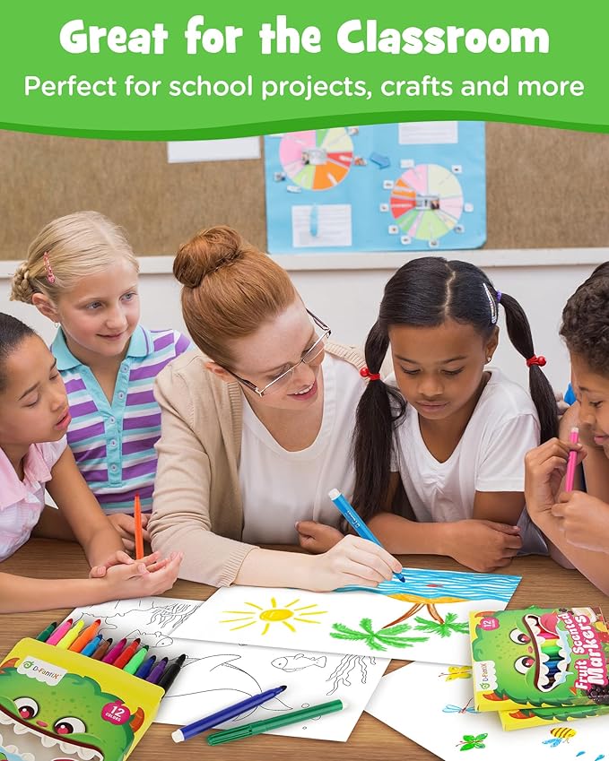 D-FantiX 12 Packs Fruit Scented Washable Markers for Kids Toddlers, 144 Count Coloring Markers Set, Bulk Art Supplies, Back to School Supplies, Gifts for Party Favors, Classroom Prizes, Donations