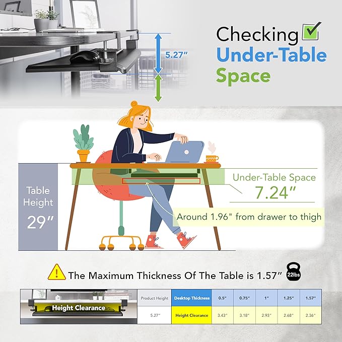EHO Clamp-On Retractable Adjustable Keyboard Tray, Under Desk Ergonomic Keyboard Tray - Easy Tool-Free Install - Large Surface 27.5" (31.8" Including Clamps) x 12.5" Home & Office