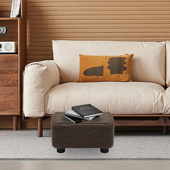 CAROLMADE Small Foot Stool Ottoman Footstool with Legs Under Desk Footrest for Living Room Bedroom and Office, Soft Brown