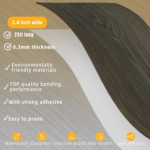GSCIT Club Black Walnut Wallpaper, 2.4 inch X 25ft Self Adhesive Wood Grain Repair Tape Black Walnut Repair Patch for Tables, Chairs, Baseboards, Doors, Windows, Floors, Handicraft DIY.