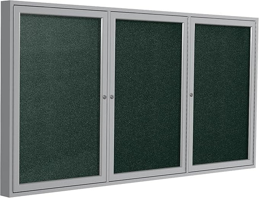 Ghent 48"x72" 3-Door Outdoor Enclosed Vinyl Bulletin Board, Shatter Resistant, with Lock, Satin Aluminum Frame - Ebony (PA34872VX-183), Made in the USA