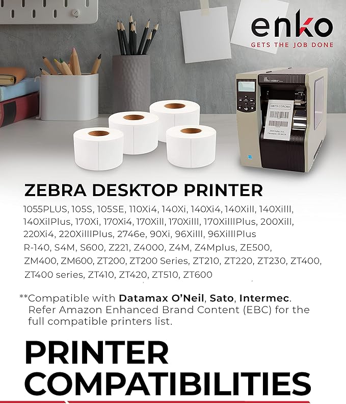enKo 1 Roll 4" x 6" Direct Thermal 1000 Labels 3" Core - Address & Shipping Labels Compatible for Industrial Printer Zebra 220Xi4 ZT200 ZT400 ZT510 ZT600 Datamax NATO Intermec