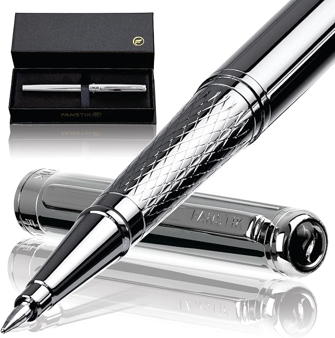 Customized Silver Luxury Rollerball pen (Made In USA) fancy gift set for women, Chrome Finish, Professional executive pen gift set for men (Lux Custom-Rollerball Silver)