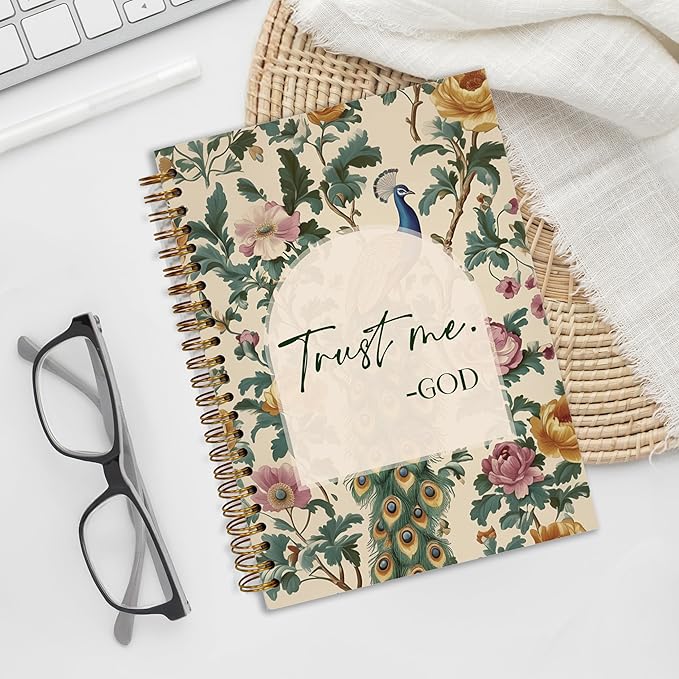 Bible Notebook, A5 Spiral Christian Journal with Floral Pink Butterfly Notebook, Trust Me God, Inspirational Notebooks for Women, Bible Study, Gift for Birthday Christmas