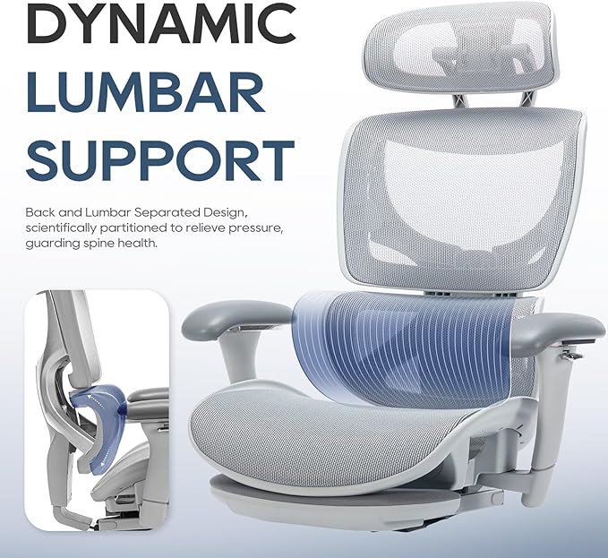 COLAMY Ergonomic Mesh Office Chair, Ergonomic Desk Chair with Footrest, Executive High Back Computer Desk Chair with Lumbar Support, Headrest and Adjustable 3D Arms, Tilt Lock and Lumbar Support-Grey