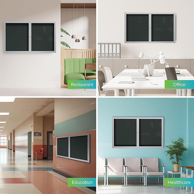 Ghent 36"x60" 2-Door Outdoor Enclosed Vinyl Bulletin Board, Shatter Resistant, with Lock, Satin Aluminum Frame - Ebony (PA23660VX-183), Made in the USA