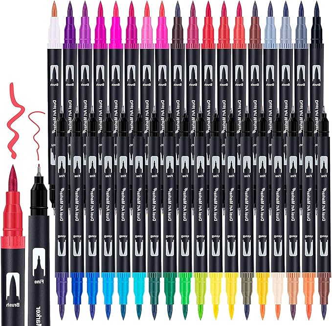 Dual Brush Marker Pens, 36 Colors Art Markers with Fine and Brush Tip Coloring Markers for Adults, Marker for Journaling Calligraphy Drawing Sketching Doodling Illustrating