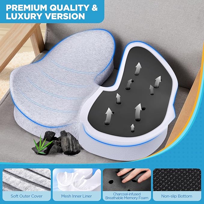 BEAUTRIP Seat Cushion & Lumbar Support Pillow for Office Chair, Car & Wheelchair - Ergonomic Coccyx Cushion for Tailbone, Sciatica & Back Pain Relief - Extra-Dense Charcoal Memory Foam Chair Cushions