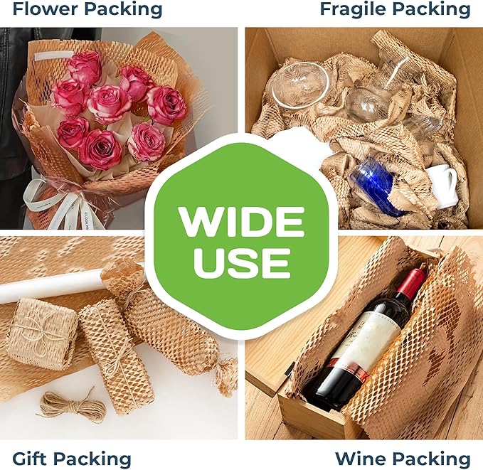 HexaFil Honeycomb Packing Paper - Eco-Friendly, Sustainable Filler for Shipping and Moving, Cushioned Packing Material in Dispenser Box, Alternative to Bubble Wrap - White, 12" x 1700'