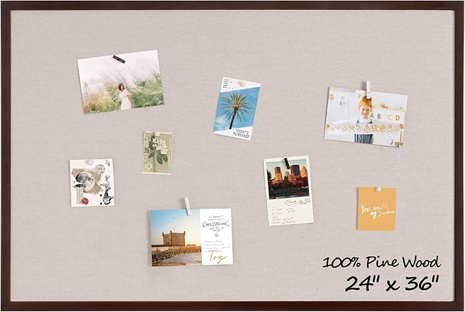 Fun Memories Cork Board Bulletin Board for Office, 24" x 36" Pine Wooden Framed Corkboard, Wall Mounted Notice Pin Board for School Home & Office, Dark Walnut