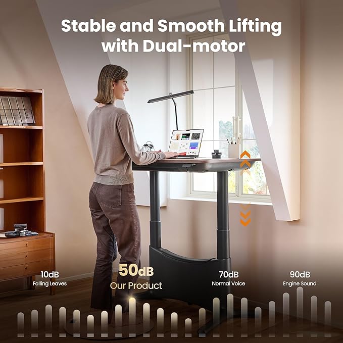 COLAMY Electric Adjustable Standing Desk – 48 x 28 Inch Sit Stand Desk with Drawer & Cable Management, Dual Motor Lift System, Ergonomic Footrest, Home Office Table (Veneer Desktop, Black Oak + White)