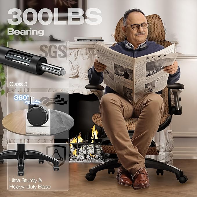 ELABEST X100 Ergonomic Office Chair with Footrest, Big and Tall Home Desk Chair with 5D Flip-Up Arms, Adjustable 10D Lumbar Support,High Back Rolling Computer Chair, Swivel Mesh Chairs