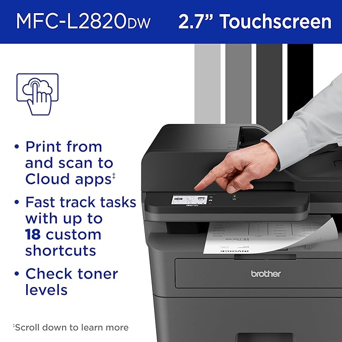 Brother MFC-L2820DW Wireless Compact Monochrome All-in-One Laser Printer with Copy, Scan and Fax, Duplex, Black & White | Includes Refresh Subscription Trial(1), Works with Alexa