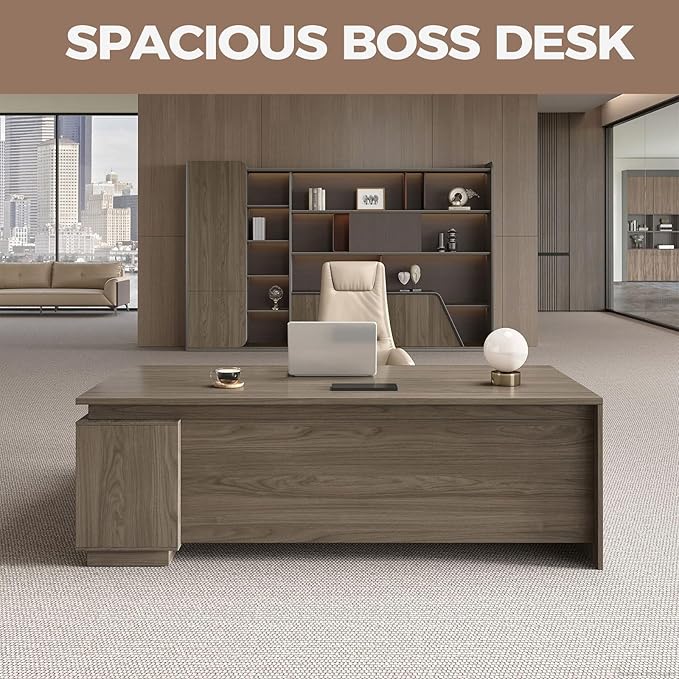 Executive Office Desk with Reversible Cabinets, Lockable Drawers, Cable Box & Privacy Panel – Modern Wood Grain Desk for Home Office or Business Use(Black Walnut,63" L*32" W*30" H)