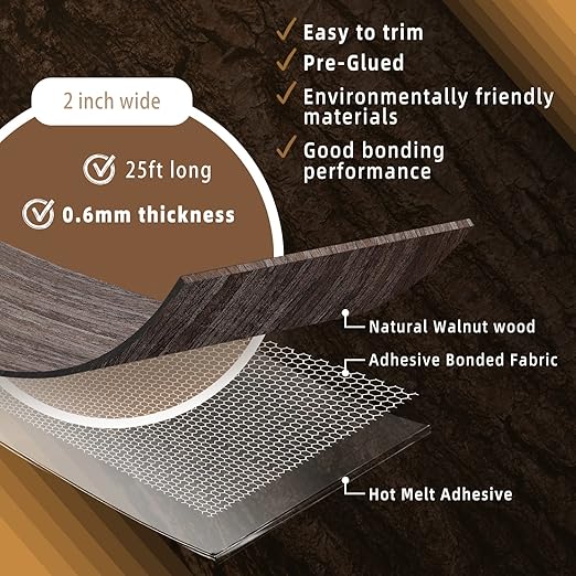 GSCIT Club Walnut Edge Banding, 2 inch x 25ft roll of Veneer Edge Banding Preglued Flexible, Real Wood Tape Banding