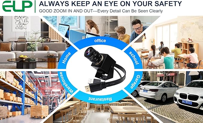 ELP 4K USB HDMI Camera Manual Zoom Webcam - Variable Focus H.264 Telescope USB Security Mini Close-up for Computer - 8mp IMX415 Industrial CCTV (2.8-12mm 4X Zoom Lens)