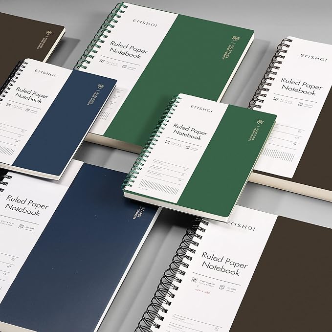 EMSHOI A4 Spiral Notebook, 11.2" X 8.27", College Ruled Lined Journal, 300 Pages/150 Sheets, Easy Tear Perforated Pages, 100gsm Thick Paper, Waterproof Softcover, for School Work Writing-Coffee