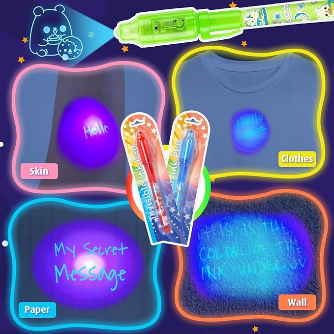 GIFTINBOX Invisible Ink Pen with UV Light for Kids, 24PCS Spy Pen Party Favors for Kids 8-12, Magic Marker for Secret Message, School Supplies Birthday Goody Bag Stuffers for Boys Girls