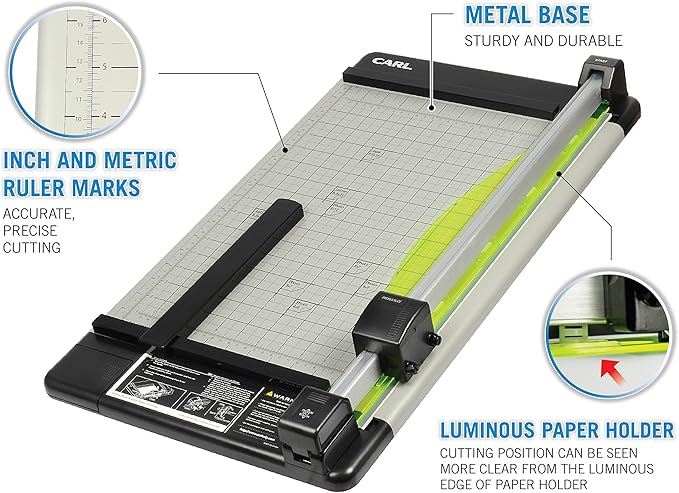 CARL Heavy Duty Rotary Paper Trimmer - 12238, Black/Silver, 18inch
