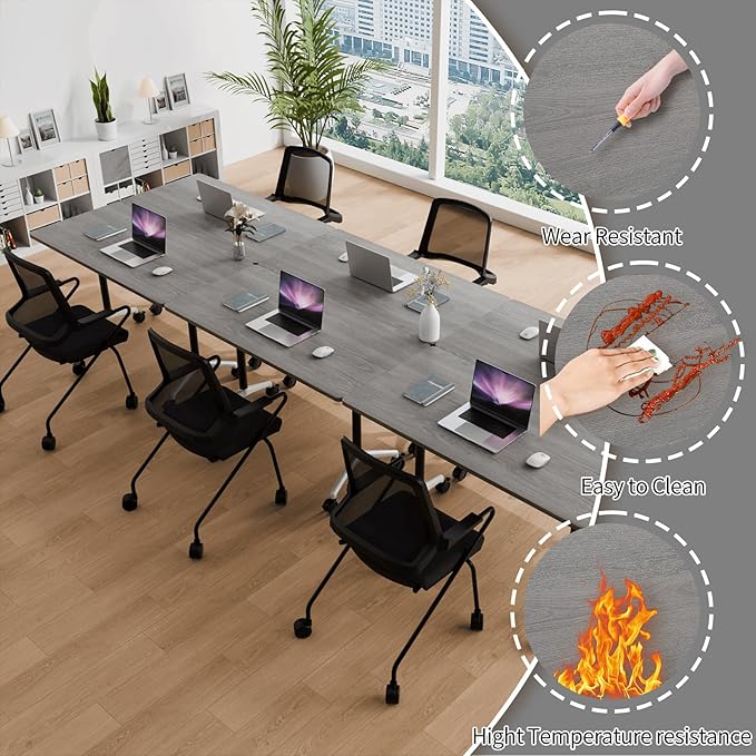 Conference Room Table with Flip-Top Design for Dynamic Meetings, Business Table Computer Desk with Heavy-Duty Frame,Foldable Seminar Meeting Tables for Home Office (2, B, 47.2IN)