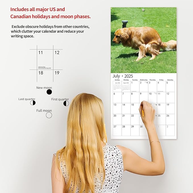 Gag Gift 2025 Wall Calendar, Funny White Elephants Funny Pooping Dogs Calendar 2025,12 Monthly Calendar, January 2025 - December 2025, 12" x 24" Opened Full Page Thick & Sturdy Paper for Organizing