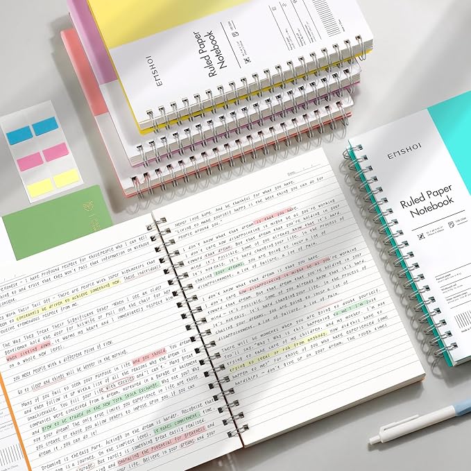 EMSHOI A5 Spiral Notebook College Ruled Lined Journal, Small 5.7" X 8.22", 300 Pages/150 Sheets, 100gsm Thick Paper, Waterproof Hardcover, for Office School Women Men Work Writing Notes-Pink