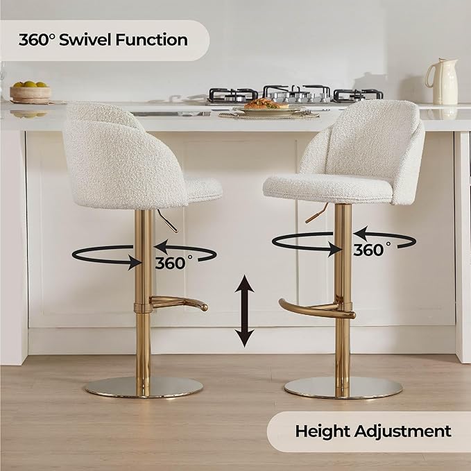 CHITA Adjustable Bar Stools Set of 2, Swivel Counter Height Stools with Stainless Steel Base for Bar, Kitchen Island, Dining Room, Gold