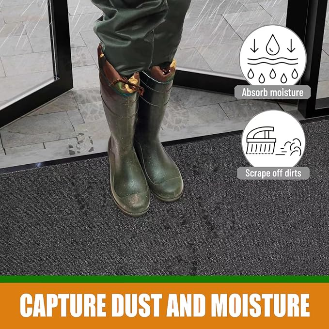 Door Floor Entrance Mat 3x4Ft Brush Step Entrance Rug with Striped Pattern&Rubber Border Indoor Outdoor Low Profile Rubber Entry Carpet Mat for Hallway,Home,High Traffic Area,Black