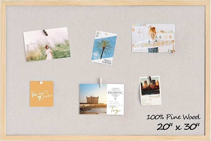 Fun Memories Cork Board Bulletin Board for Office, 20" x 30" Pine Wooden Framed Corkboard, Wall Mounted Notice Pin Board for School Home & Office, Natural Wood