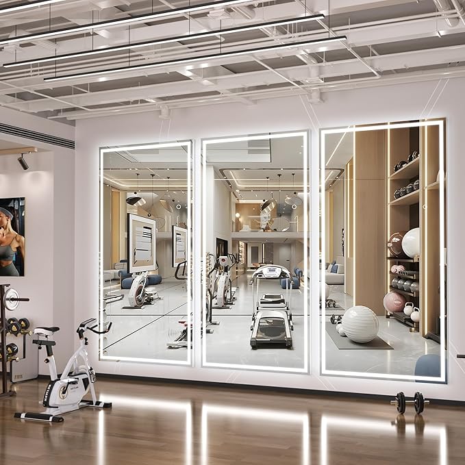 Hasipu Full Length Mirror with Lights, 75" x 28" LED Lighted Floor Standing, Full Body Dressing Hanging Mounted Mirror, Dimmable, Tempered Glass, Safe to Use, Square White