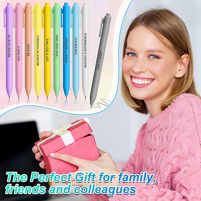 Epakh 50 Pcs Funny Pens Inspirational School Pens Bulk Positive Motivational Quotes on Ballpoint, Black Ink Pen for Adults Back to Schools Gift from Teacher(Inspirational,Macaron Color)