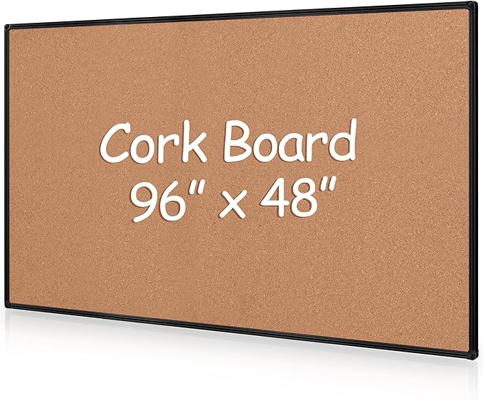 Board2by Extra Large Cork Bulletin Board 96" X 48", Black Aluminum Framed 8'x4' Corkboard for Wall, Wall Mounted Notice Pin Board with 18 Push Pins for School, Home & Office