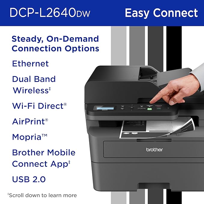 Brother DCP-L2640DW Wireless Compact Monochrome Multi-Function Laser Printer with Copy and Scan, Duplex, Mobile, Black & White | Includes Refresh Subscription Trial(1), Works with Alexa