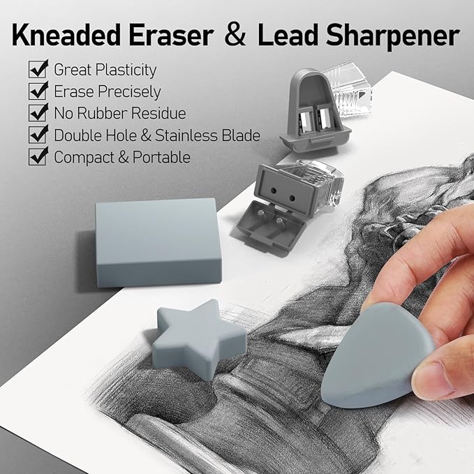 Four Candies 2MM Mechanical Pencil Set with case, Artist Led Pencil Metal Lead Holder with 60PCS Graphite Lead Refill (HB, 2H, 2B, 4B, Color) Kneaded Eraser, Sharpener for Writing, Drawing, Sketching